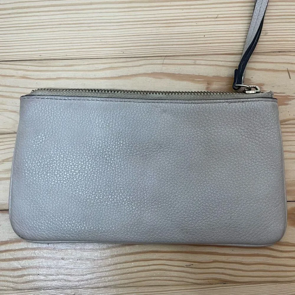 Kate Spade NY Jackson Slim Wristlet Wallet‎ Pebbled Leather Beige Tan Gray Zip